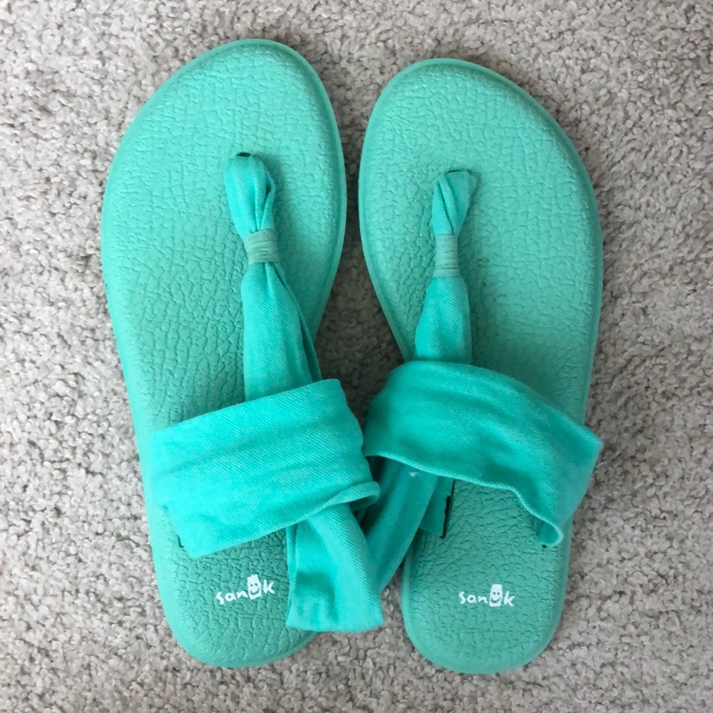 Sanuk Yoga Sling Flip Flops - Mint Green, Size 8